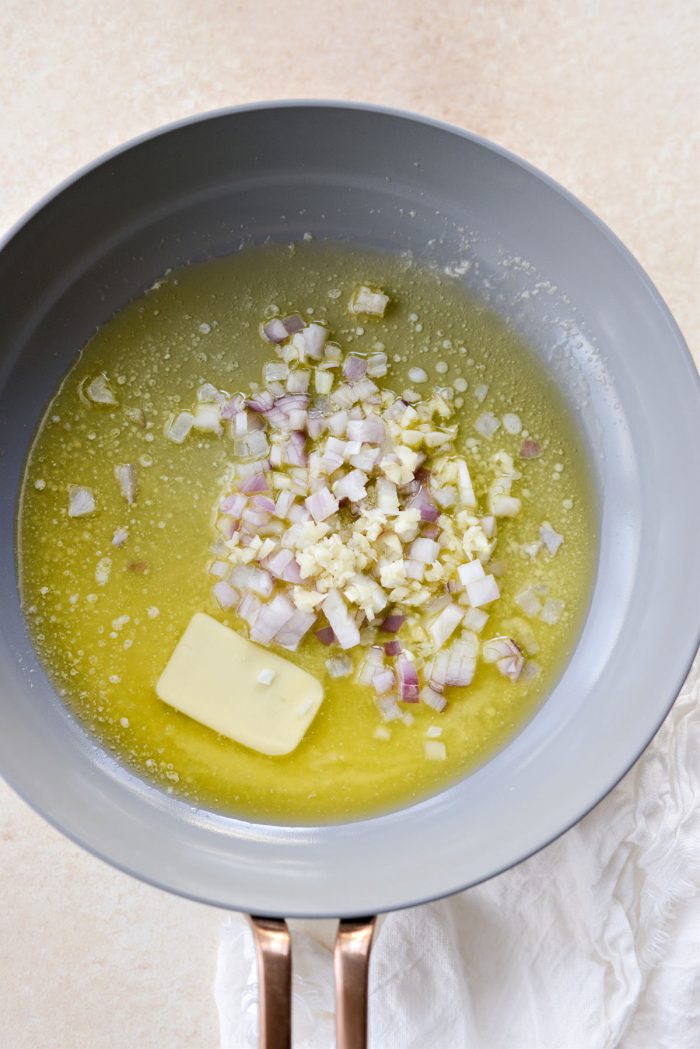 butter, shallots and garlic in skillet.