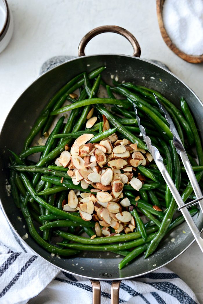 toasted almonds added to garlicky green beans.
