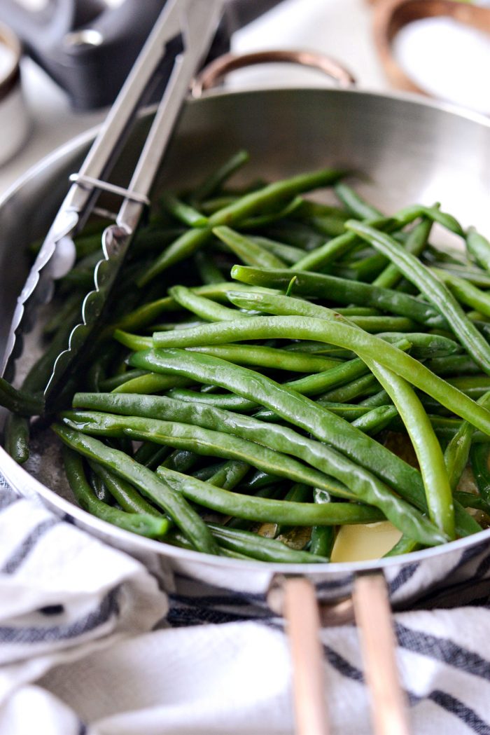 blanched green beans tossed in butter.