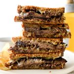 tower of Leftover Pot Roast Cheddar Grilled Cheese Sandwich