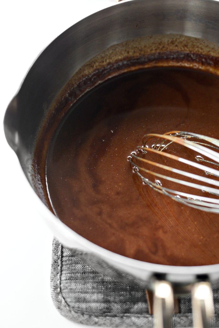 simmer glaze until reduced by half