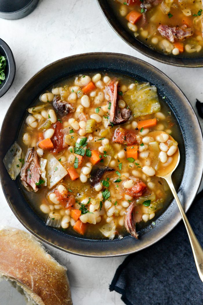 Rustic Ham and Bean Soup with minced parsley.