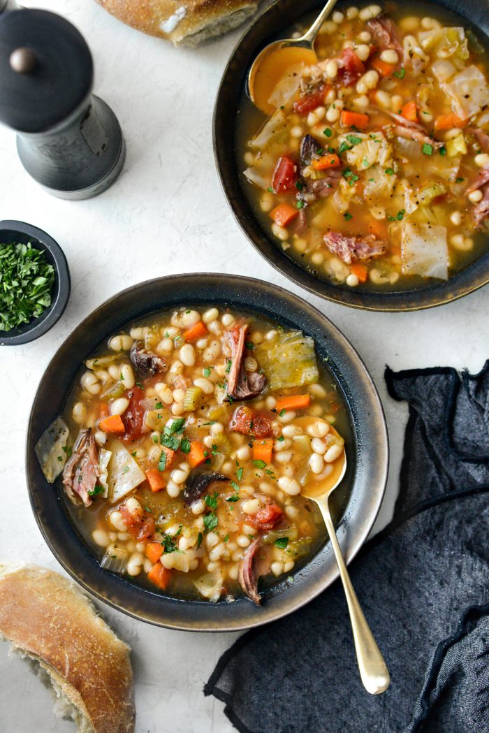 two bowls of Rustic Ham and Bean Soup.