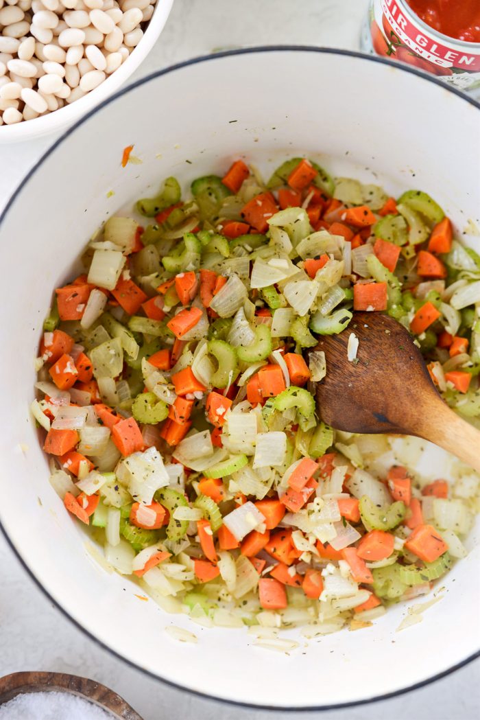 sauteed soup vegetables in dutch oven.