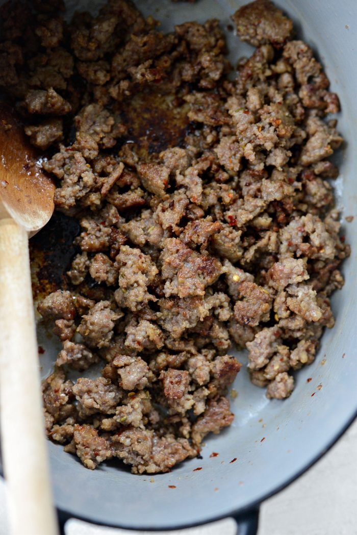 cooked hot italian sausage in dutch oven