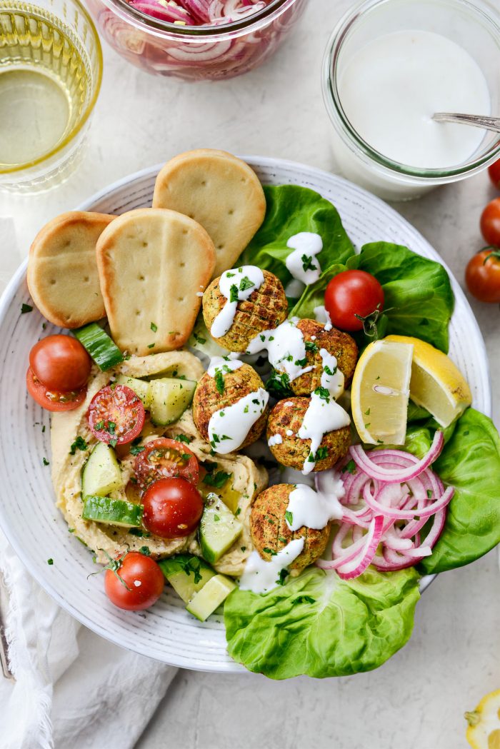 Air Fryer Falafel with hummus and pita