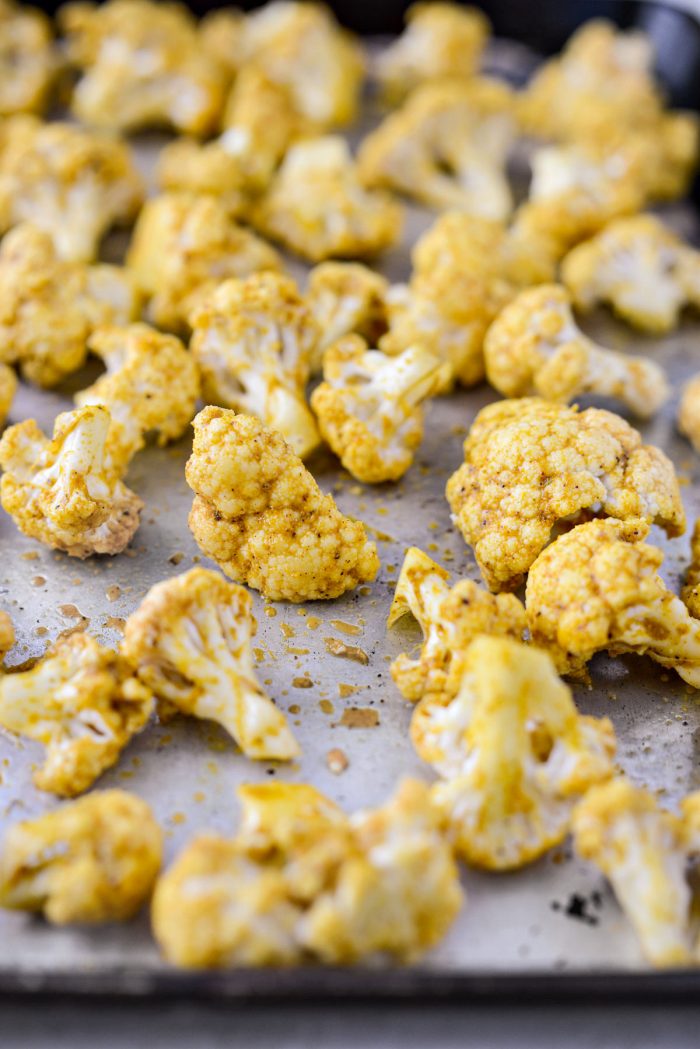 curried cauliflower before roasting