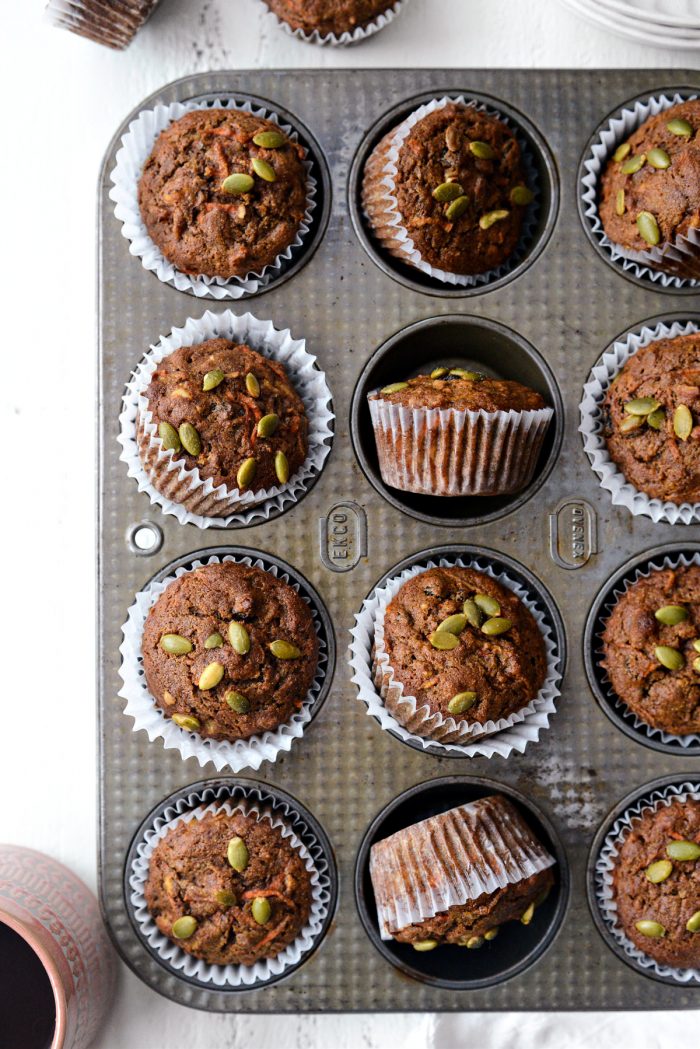 batch of Morning Glory Muffins in muffin tin