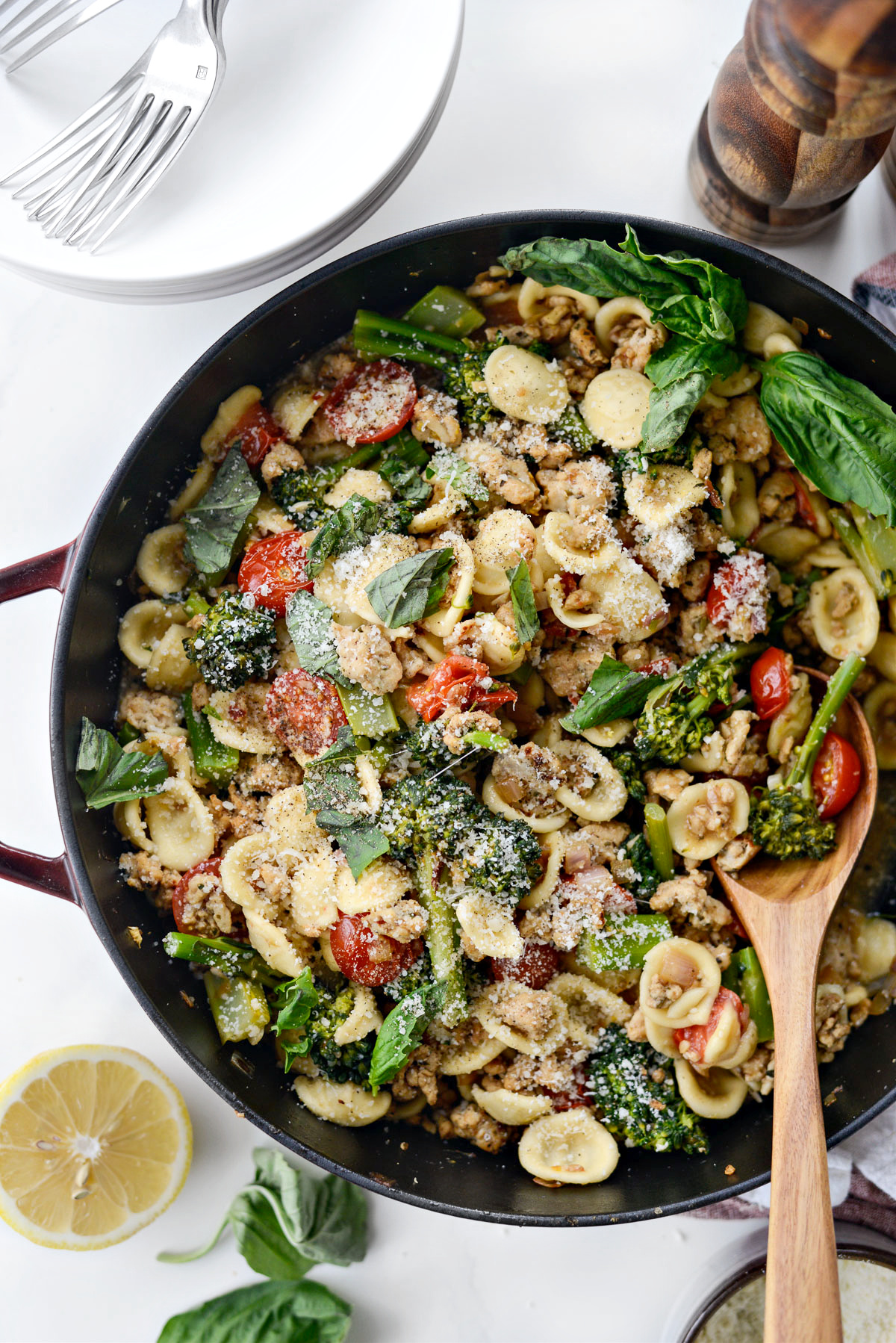 One Pan Lemony Orecchiette with Sausage and Broccolini Simply Scratch