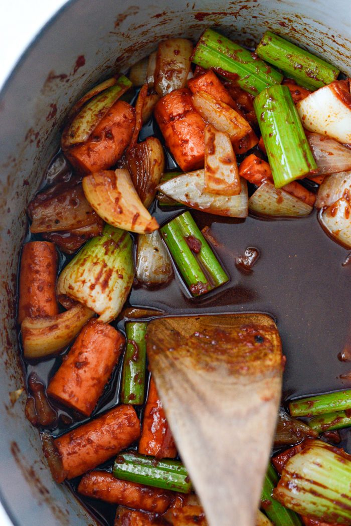 scrape any brown bits up from the bottom of the pot.