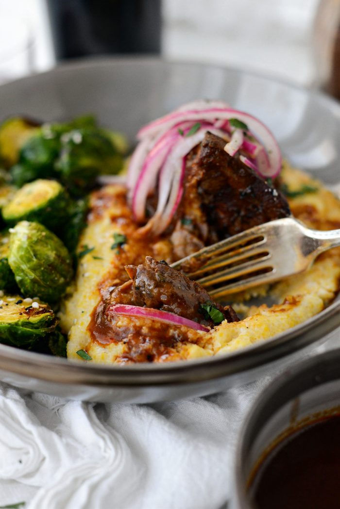 Bite of braised pork shoulder.