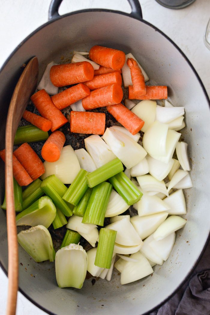 Add onions, carrots and celery to pot.