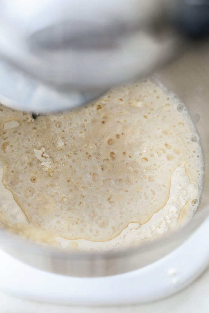 add yeast water to flour in mixing bowl