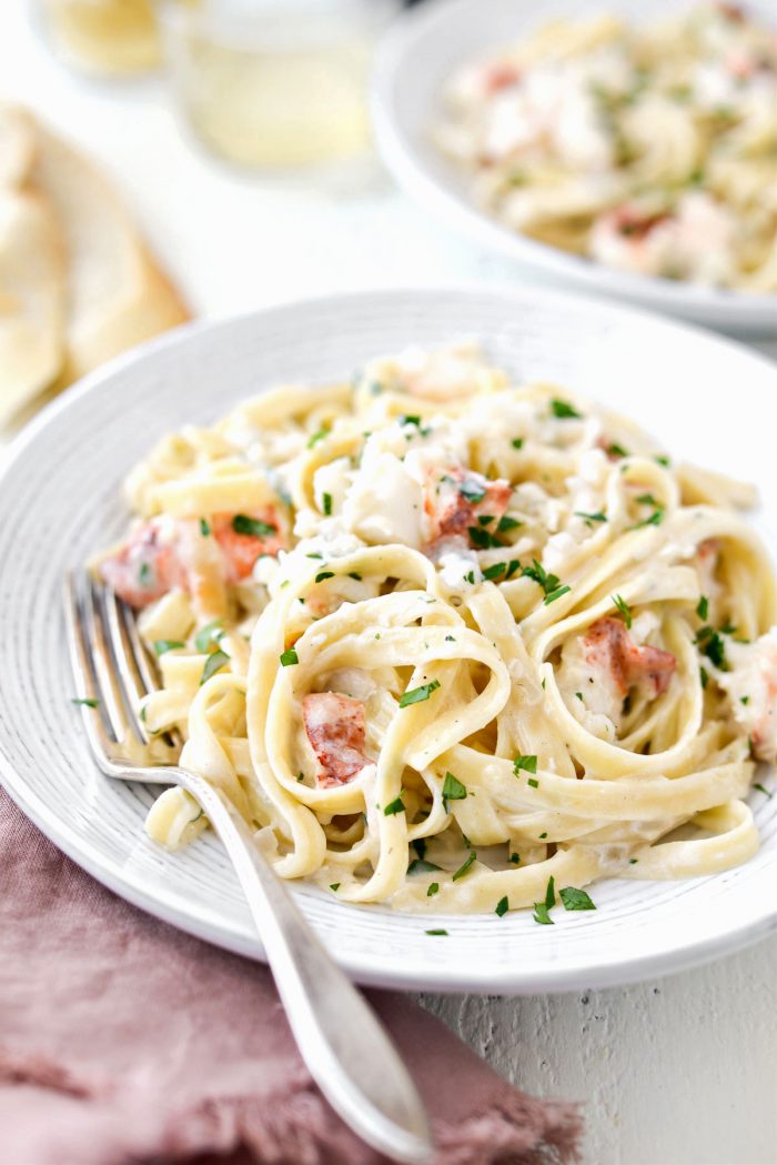 Garlicky Lobster Fettuccine Alfredo from scratch.