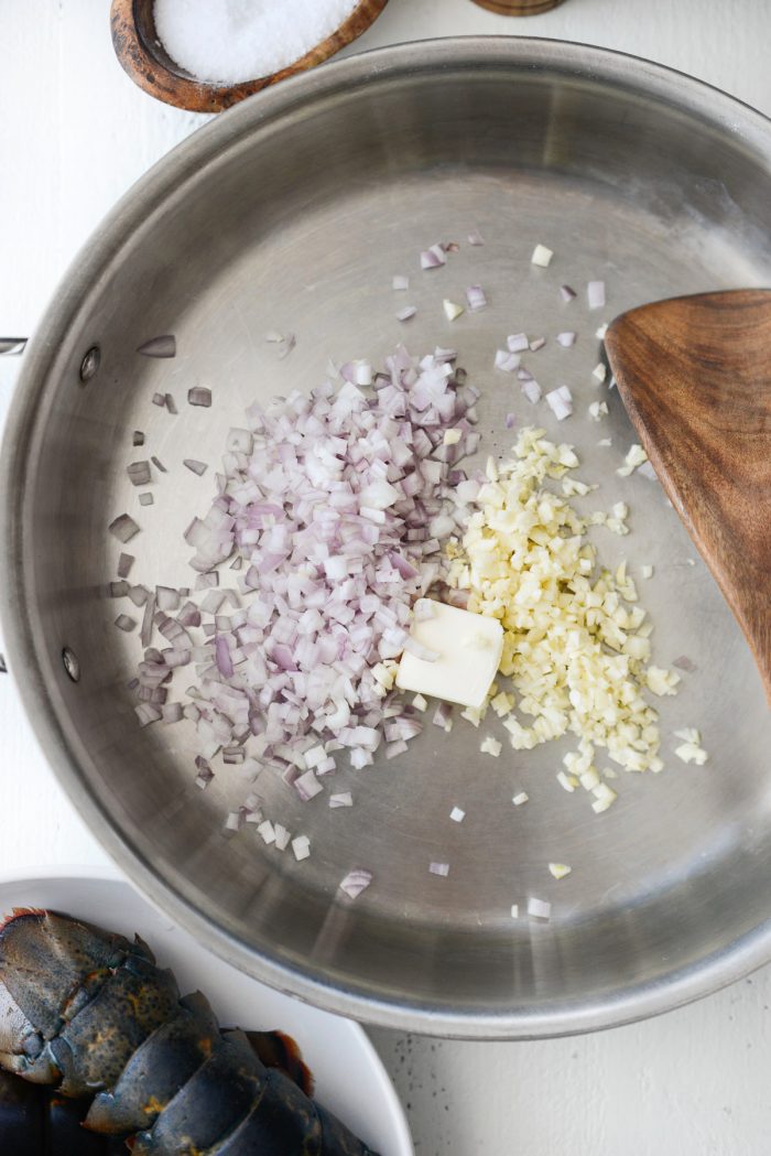 butter, shallot and garlic in pan.