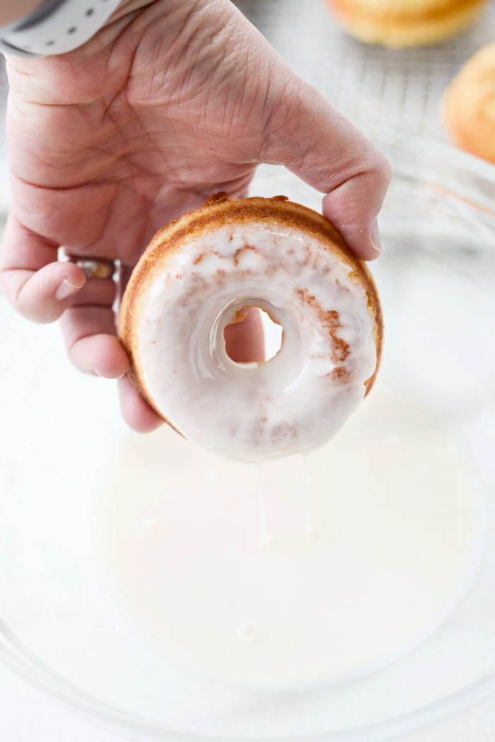doughnut half dipped in glaze