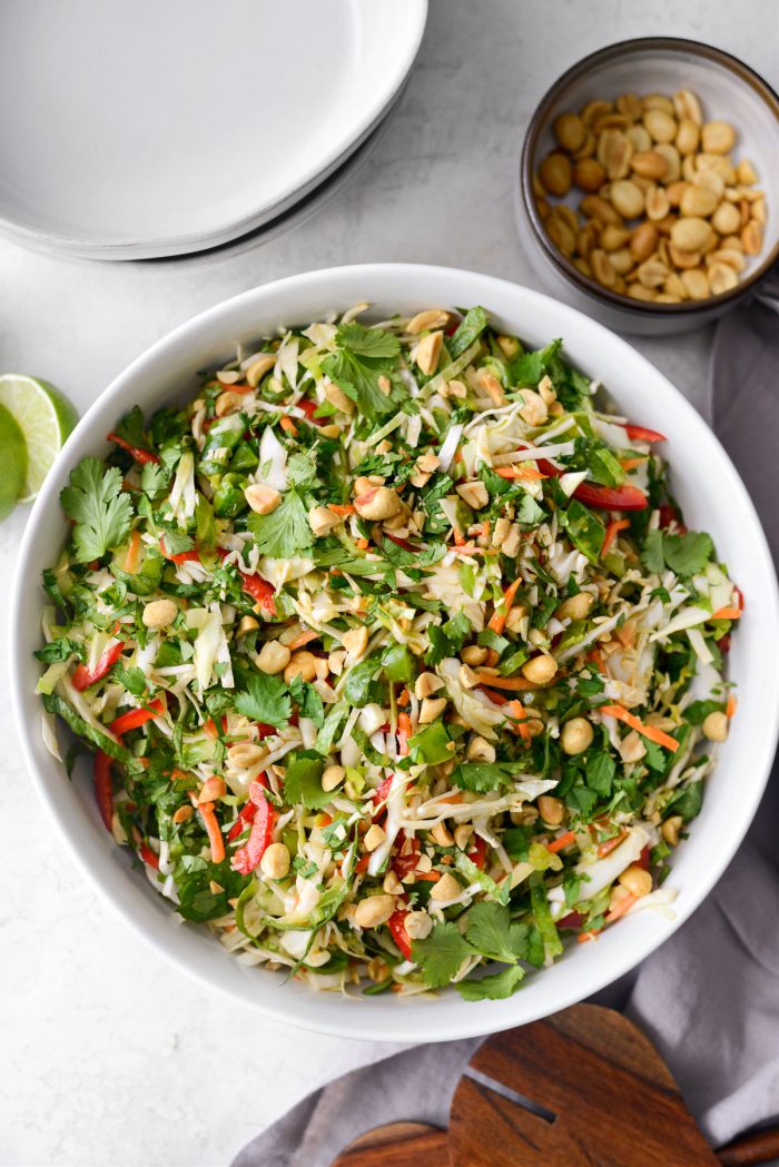 Thai Cabbage Salad in white serving bowl