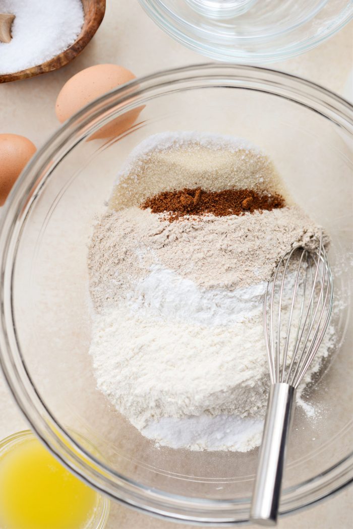 dry ingredients in a glass mixing bowl