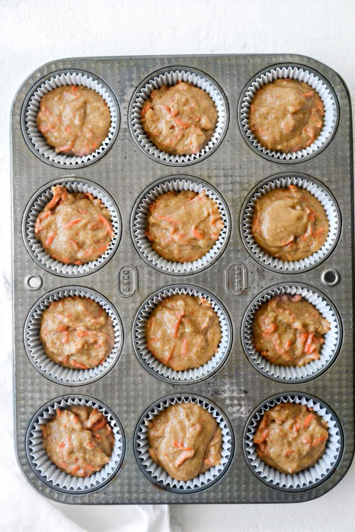 divide batter among muffin liners