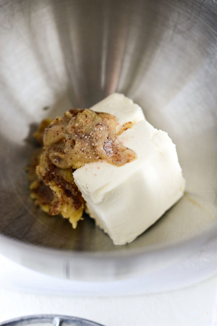 cream cheese, browned butter and salt in mixing bowl