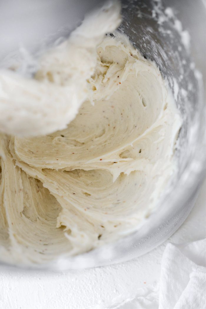 creamed brown butter, cream cheese and sifted powdered sugar.