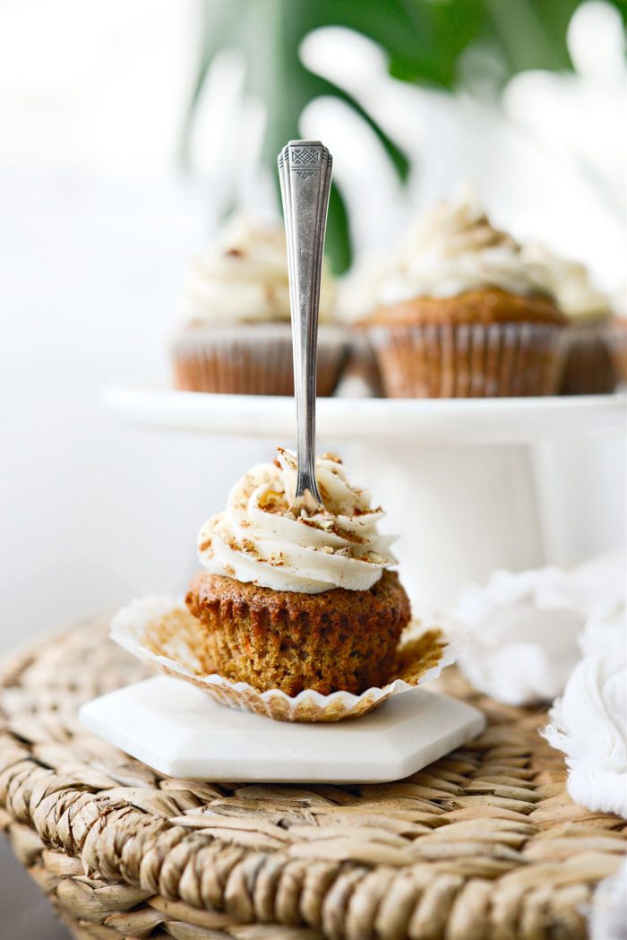 Carrot Cake Cupcakes on small white plate
