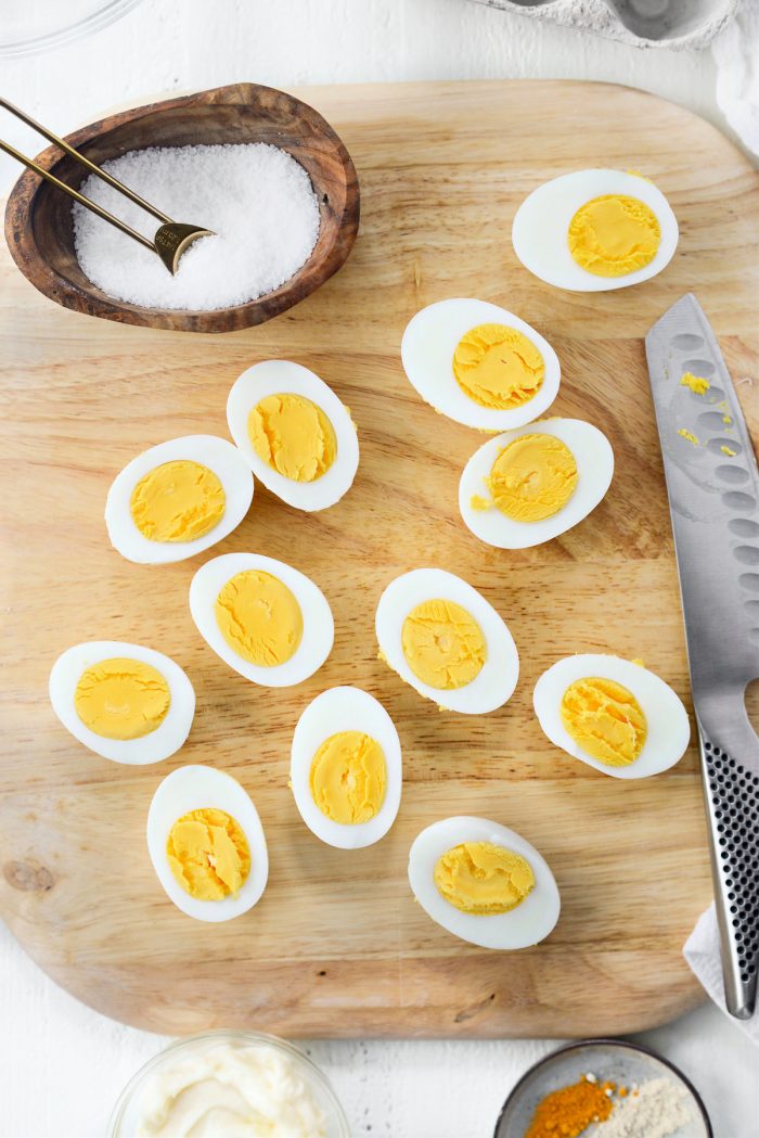 halve hardboiled eggs