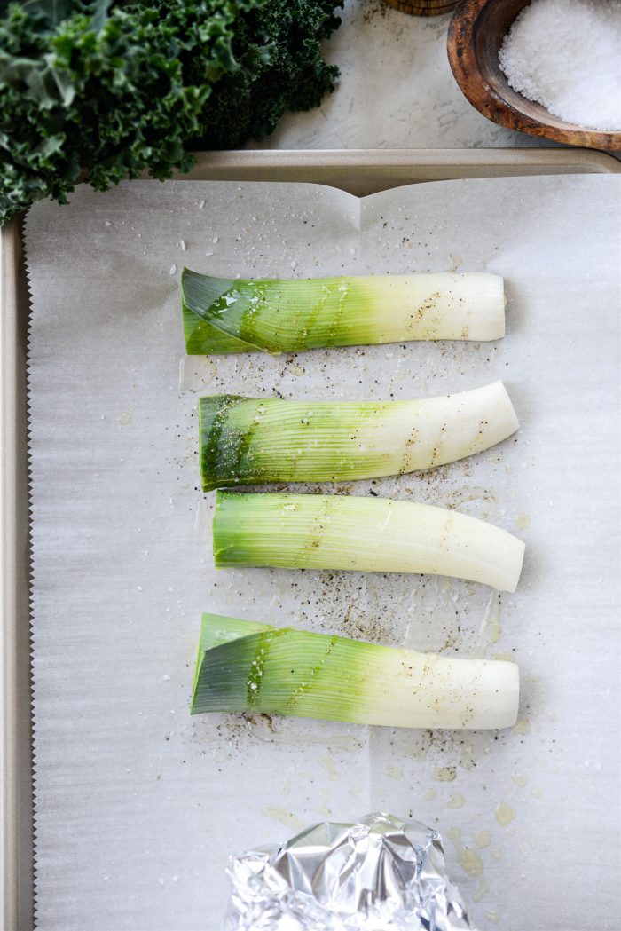 leeks with olive oil, s and p.