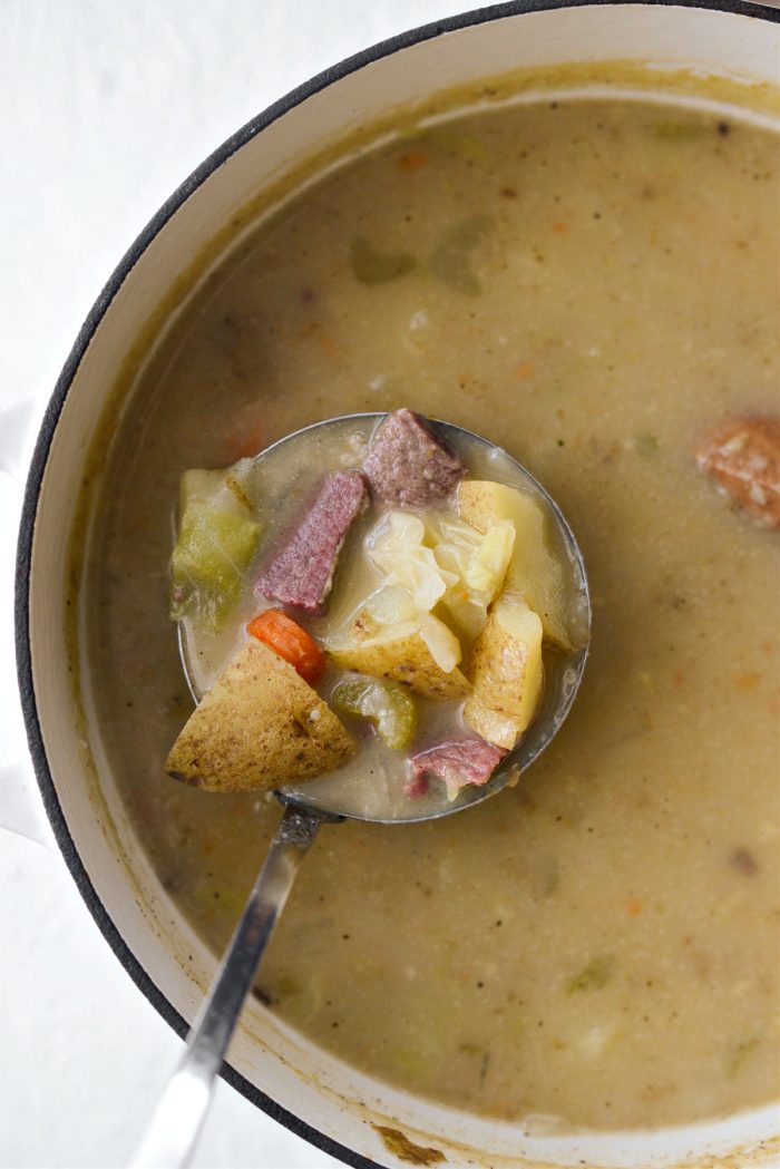 ladle of Corned Beef and Cabbage Chowder