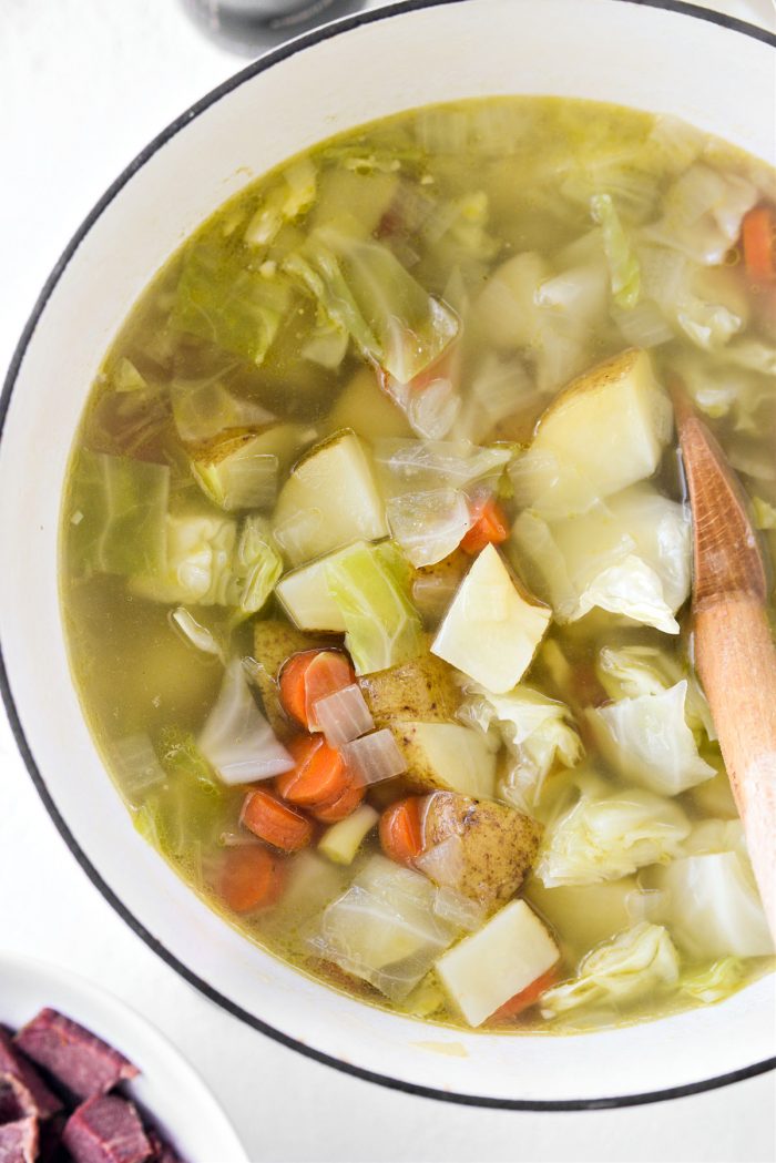 cooked potatoes and tender cabbage