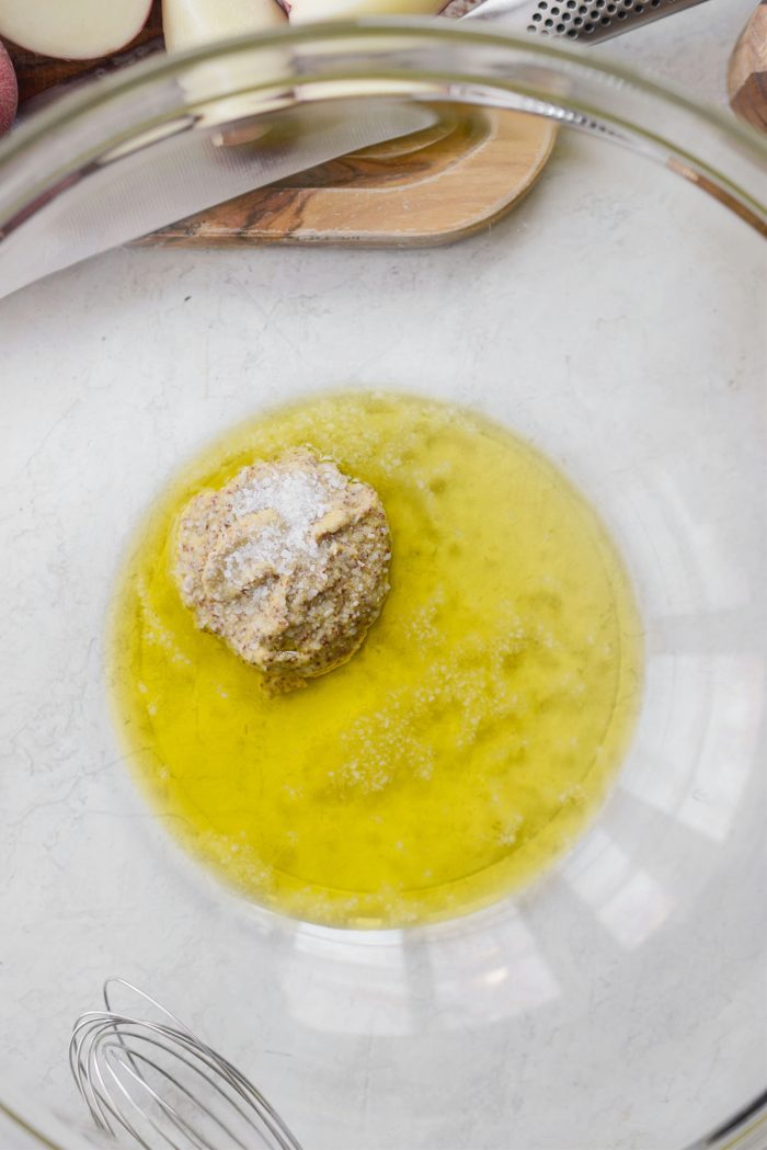 garlic infused olive oil, dijon and salt