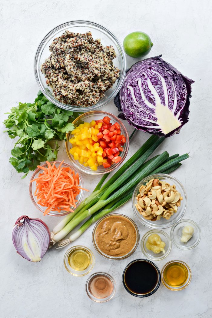 ingredients for Crunchy Cashew Thai Quinoa Salad