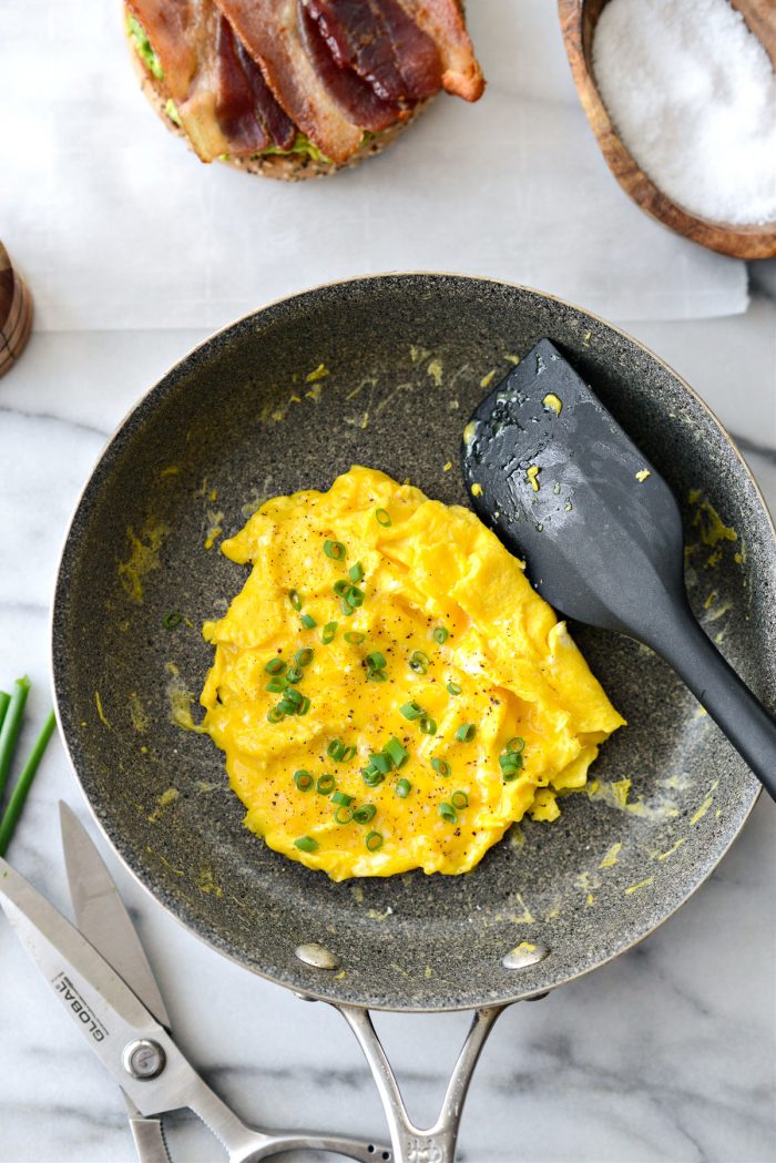 shape and cook eggs into a patty add chives, salt and pepper