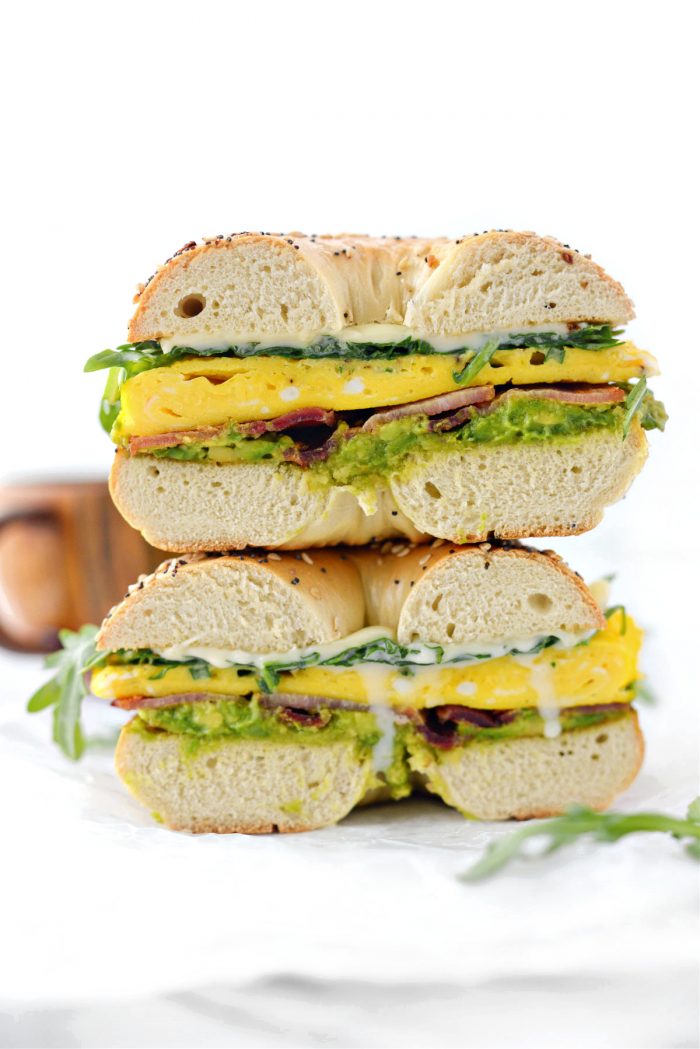 stacked Everything Bagel Breakfast Sandwich