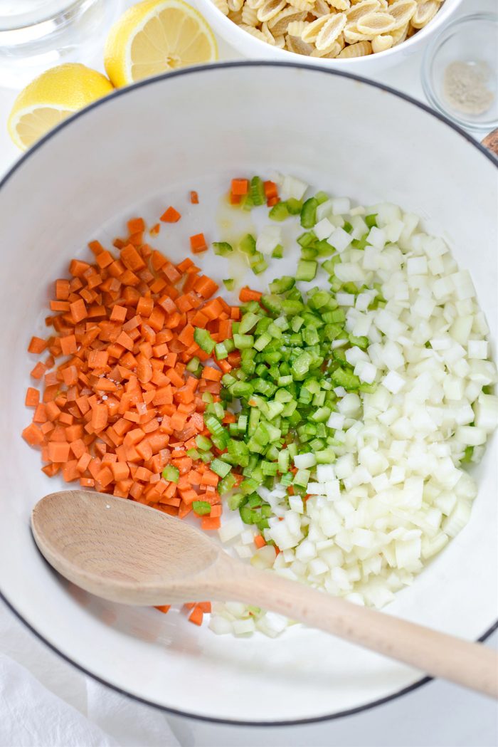 garlic infused olive oil, carrot, celery and onion in dutch oven