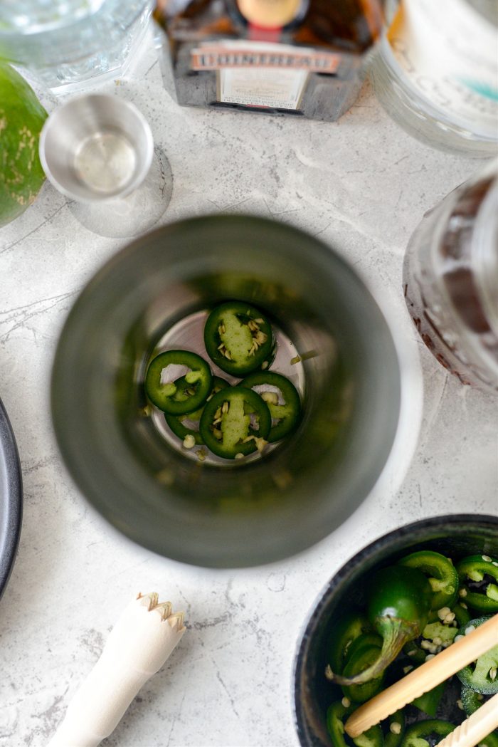 slices of jalapeno in a shaker