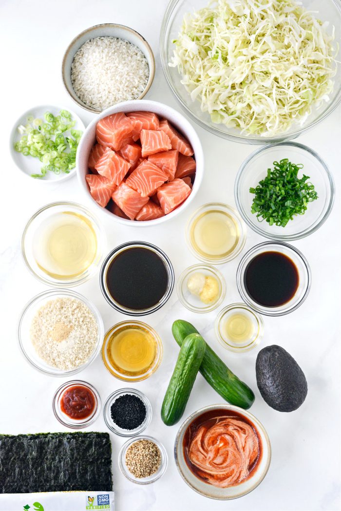 ingredients for Spicy Salmon Maki Bowl 