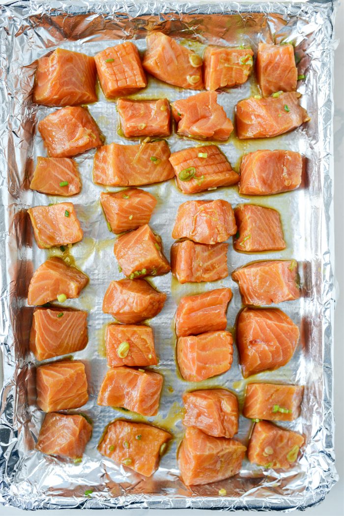 salmon on foil lined pan