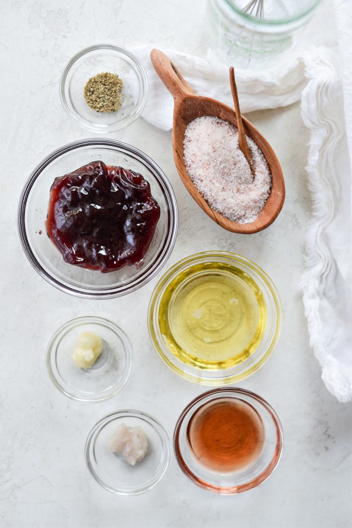 Ingredientes vinagreta de frambuesa y nueces