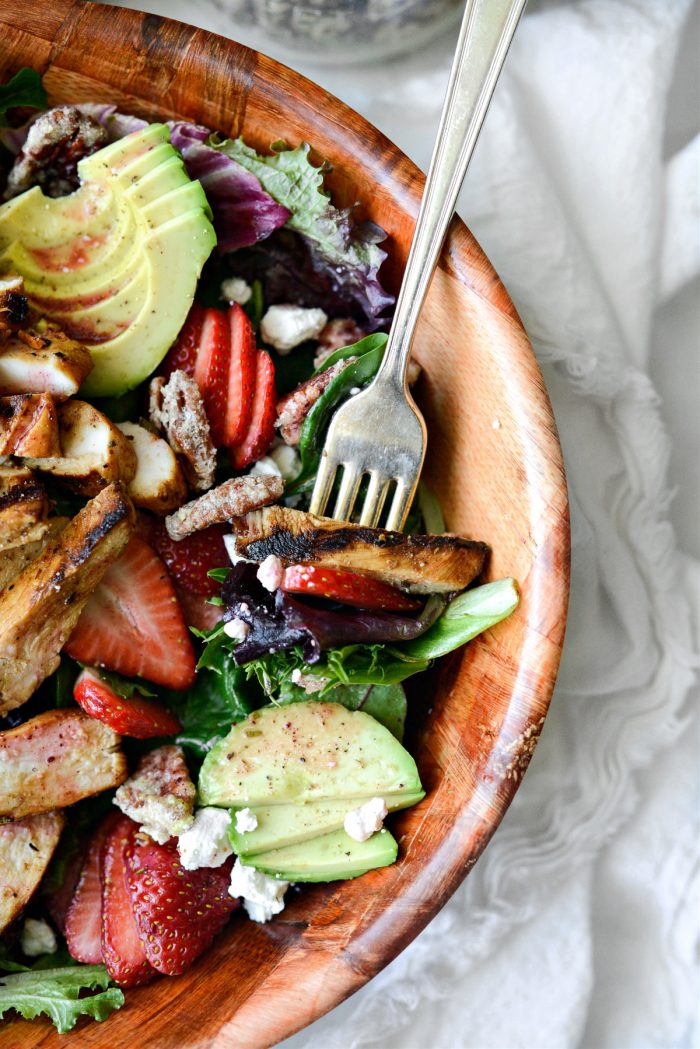 forkful of Strawberry Goat Cheese Spring Salad