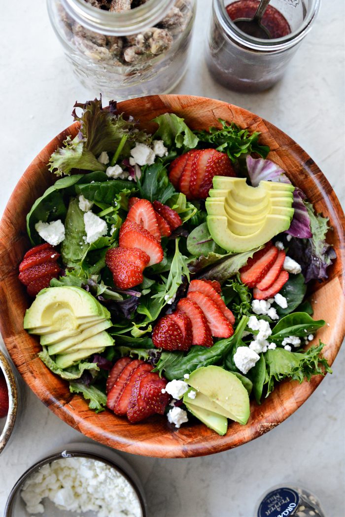 strawberry, avocado and goat cheese to greens