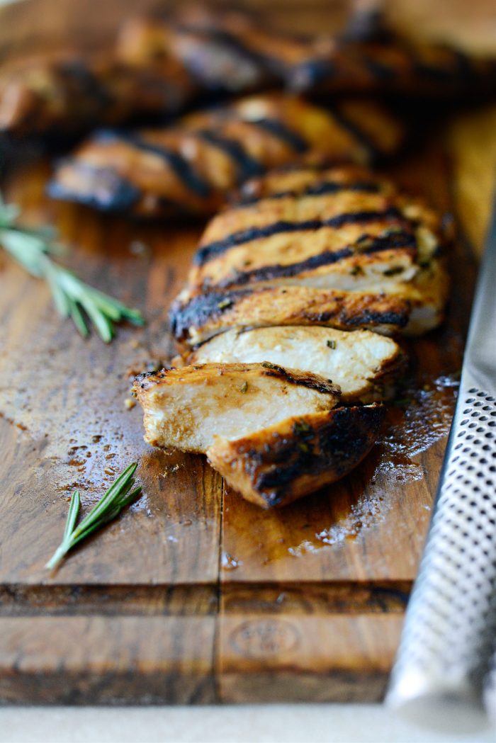 close up of cooked Your Basic grilled chicken marinade chicken breast sliced