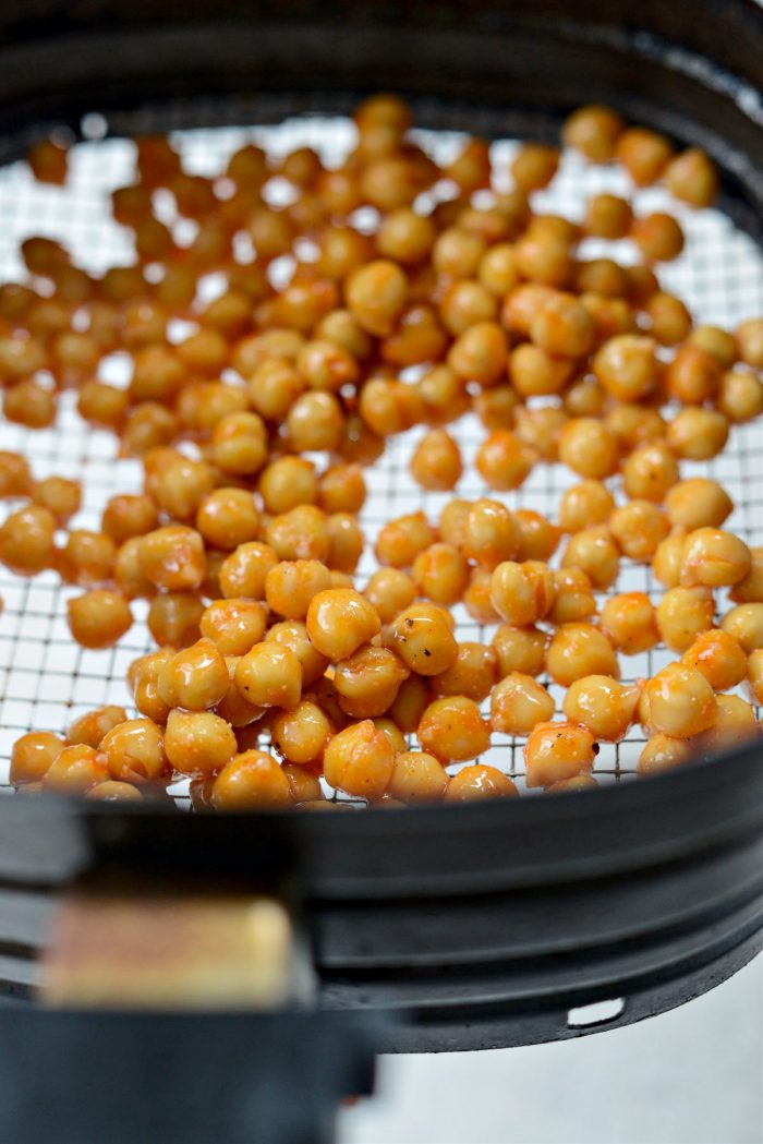 buffalo chickpeas in the air fryer basket