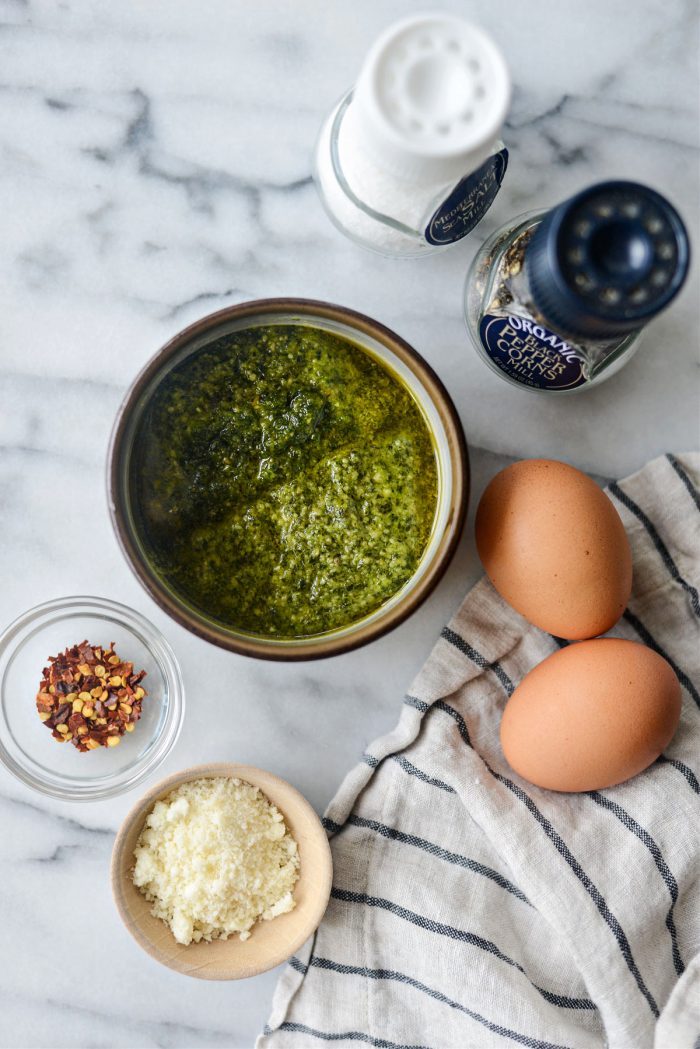 ingredients for pesto fried eggs