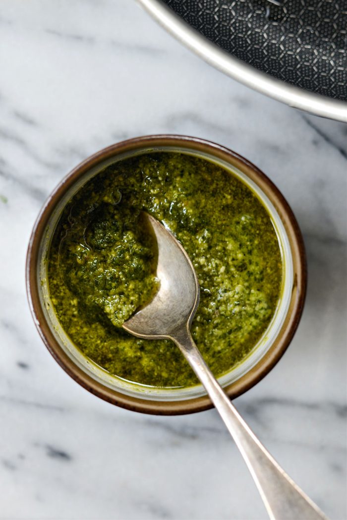 bowl of homemade basil pesto