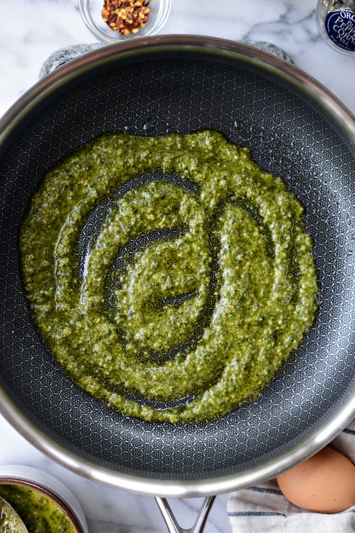 pesto into skillet