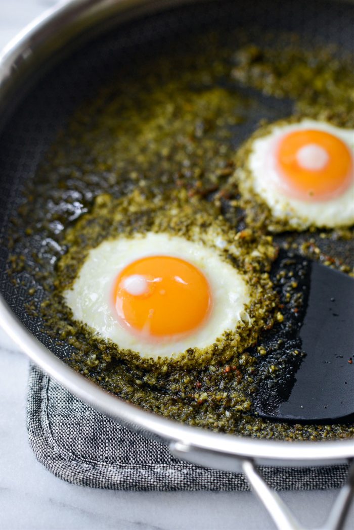 use a spatula to remove eggs from skillet.