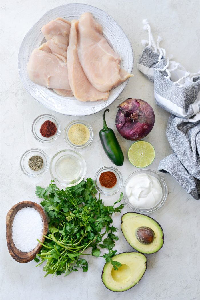 ingredients for Cilantro-Lime Grilled Chicken Avocado Salad