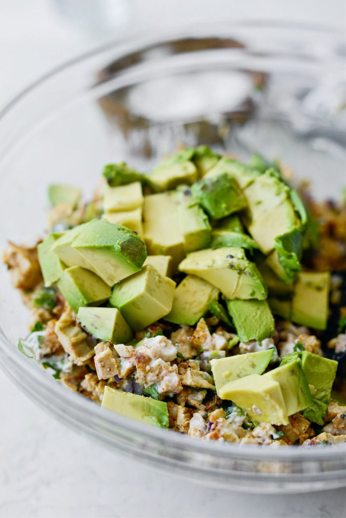 avocado added to chicken salad mixture