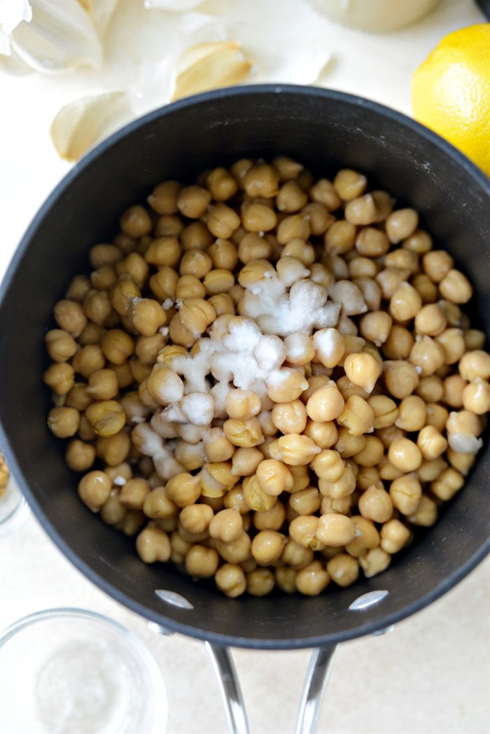 chickpeas and baking soda in a pot